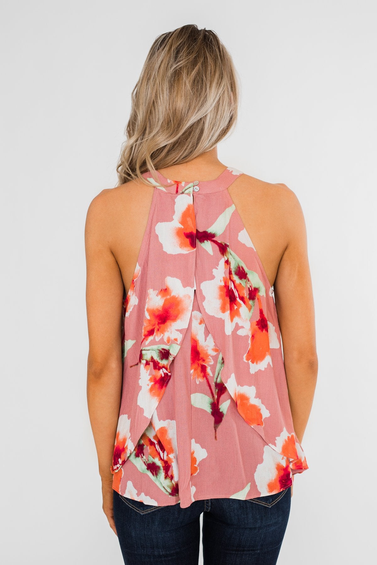 Love At Last Floral Halter Tank Top- Mauve