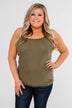 Faded Lace Trimmed Layering Tank- Olive