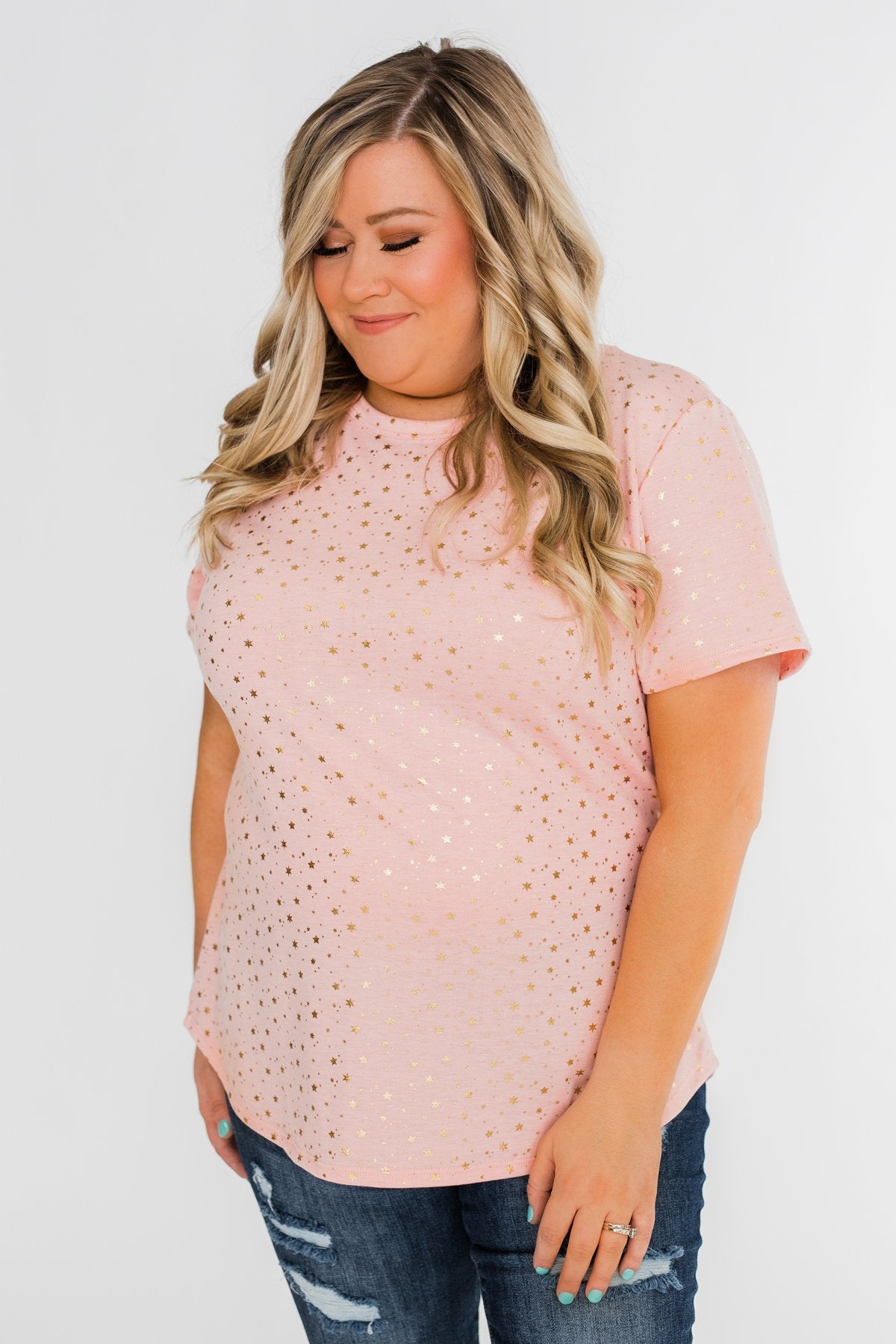Made To Shine Short Sleeve Star Top- Pink & Gold