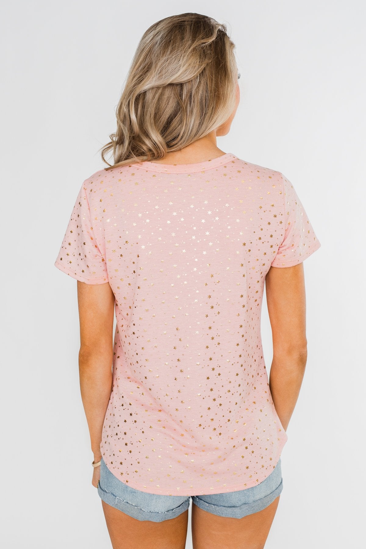 Made To Shine Short Sleeve Star Top- Pink & Gold