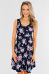 Enchanted Evening Floral Dress- Navy