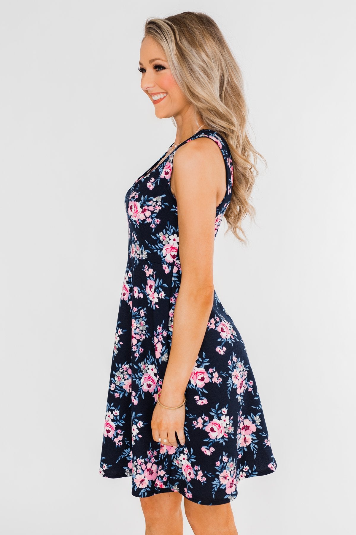 Enchanted Evening Floral Dress- Navy