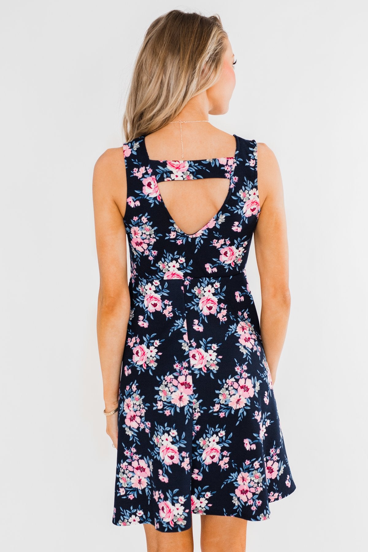 Enchanted Evening Floral Dress- Navy