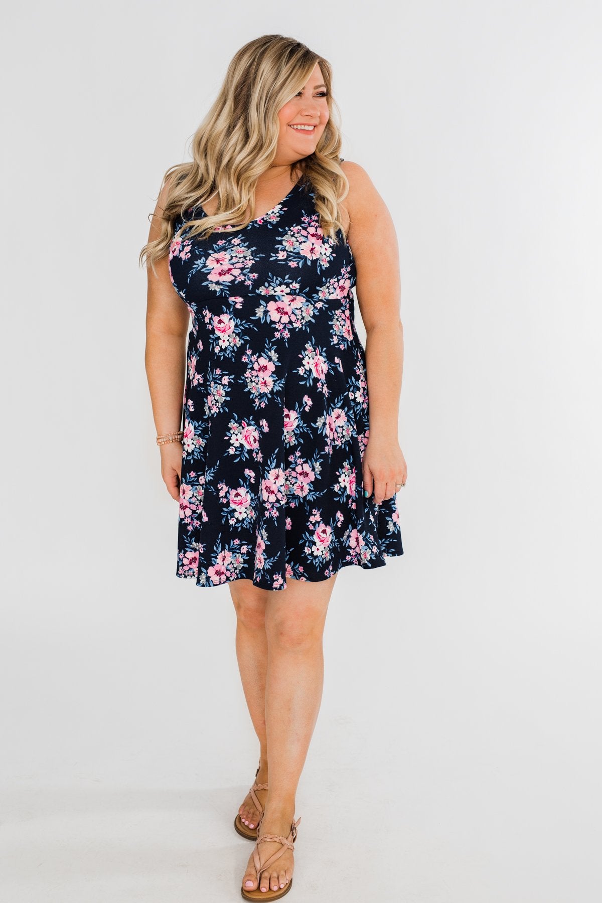 Enchanted Evening Floral Dress- Navy