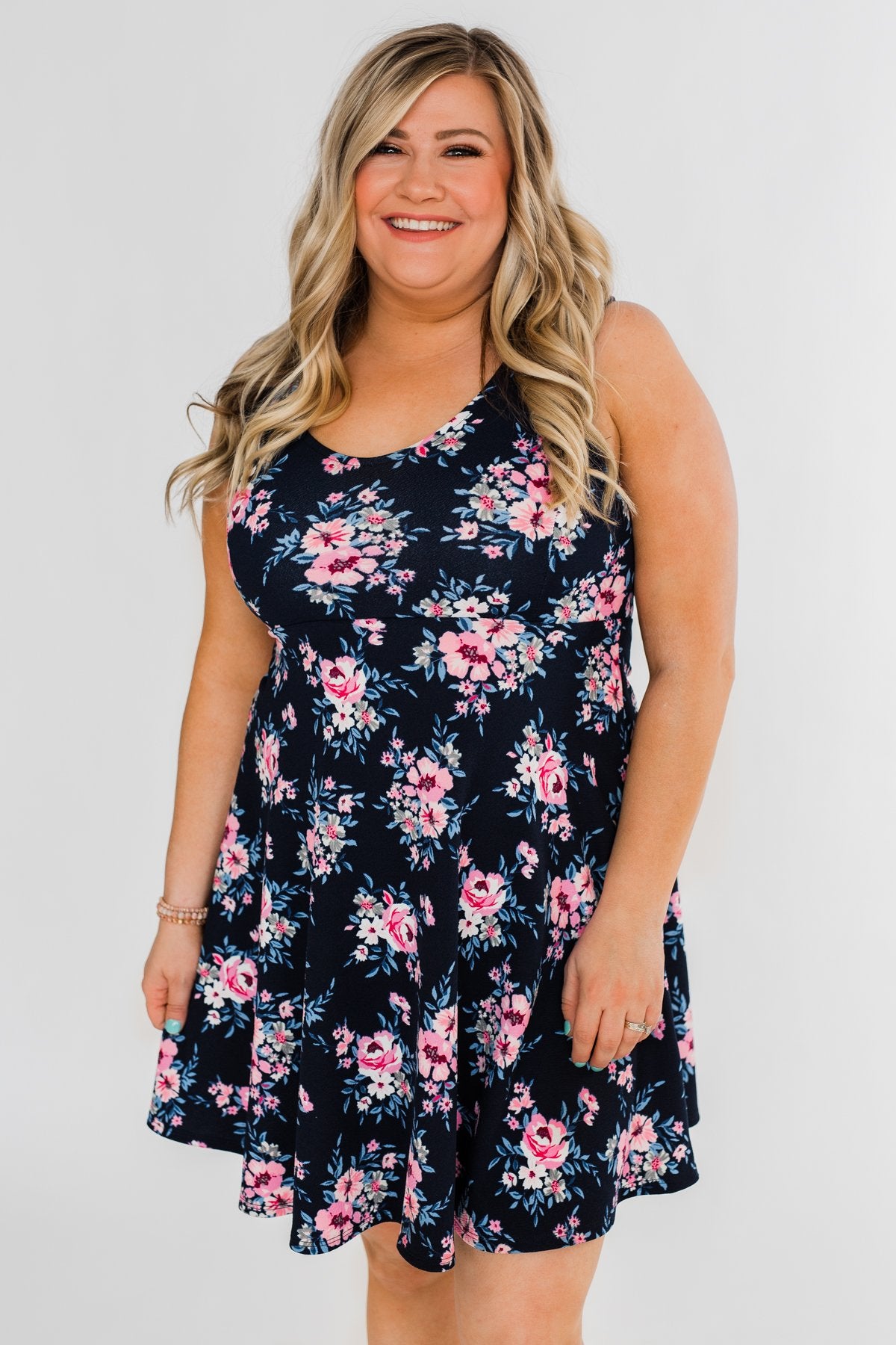 Enchanted Evening Floral Dress- Navy