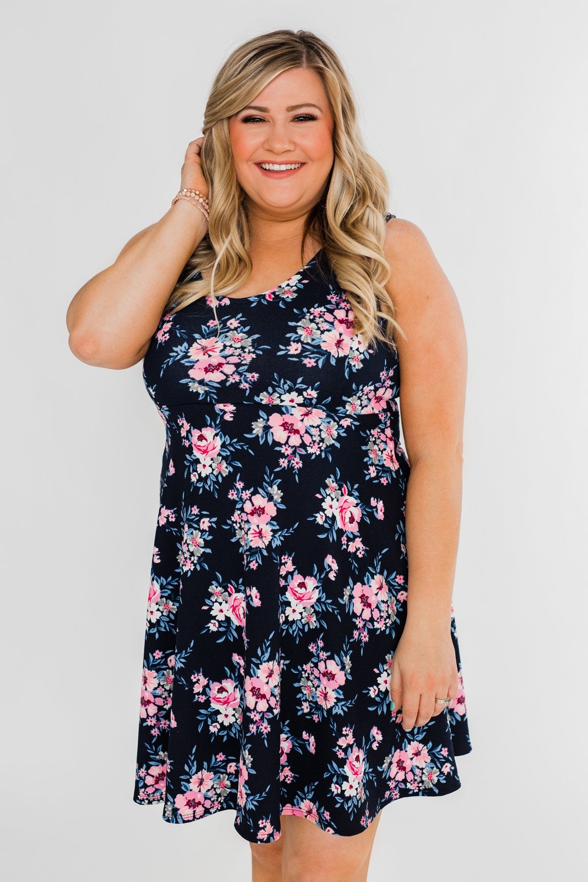 Enchanted Evening Floral Dress- Navy