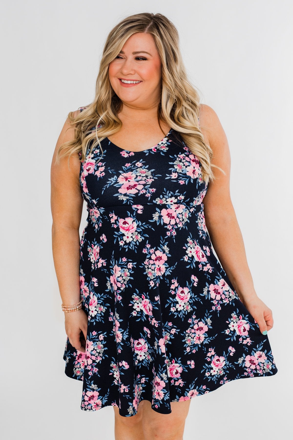 Enchanted Evening Floral Dress- Navy