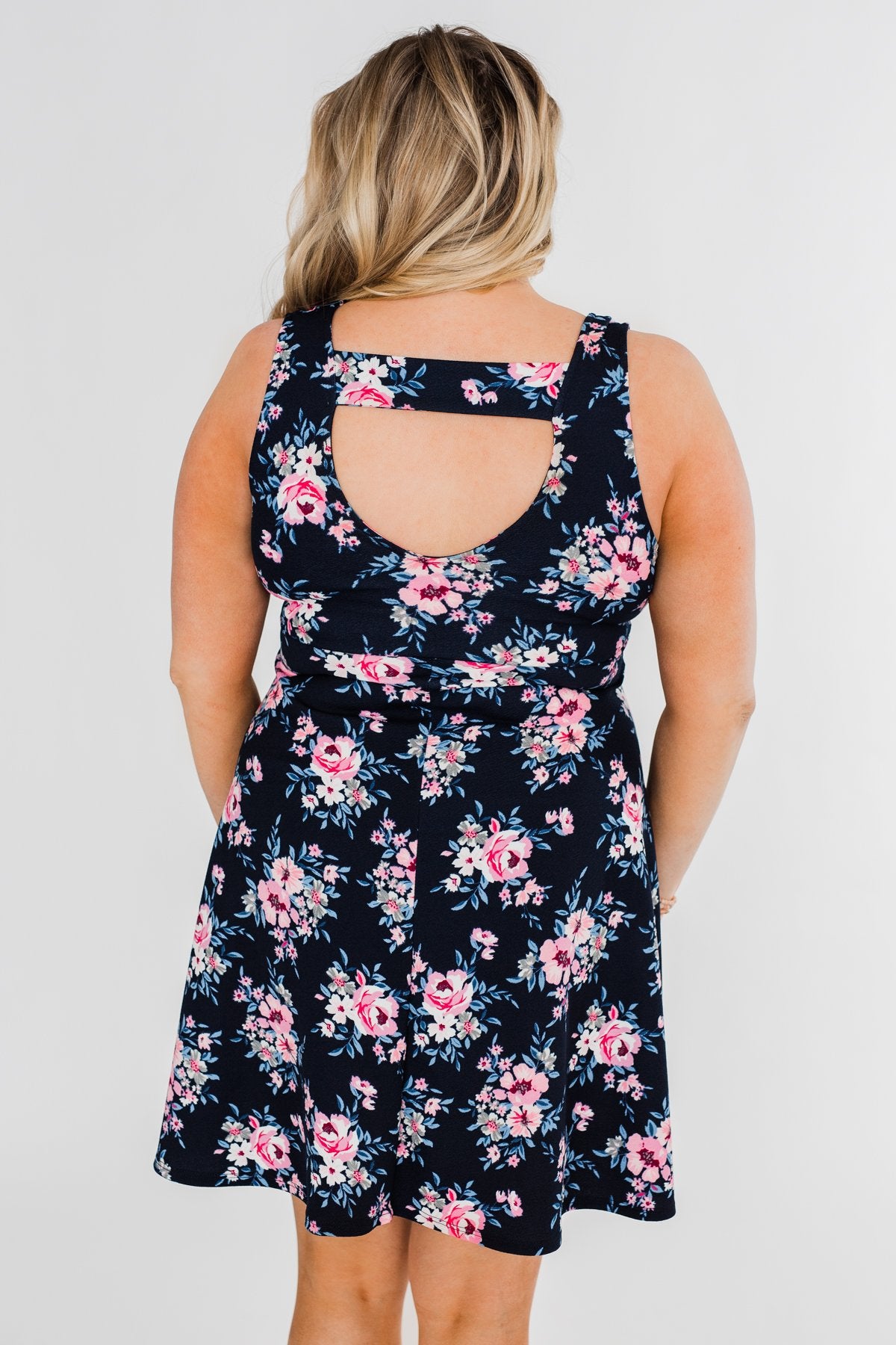 Enchanted Evening Floral Dress- Navy