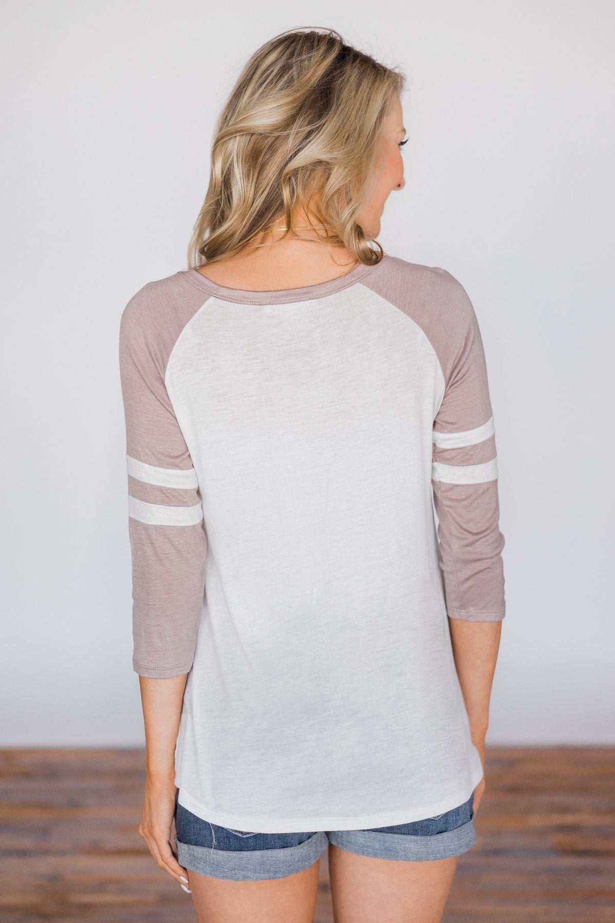 Lace Up Baseball Tee- Taupe