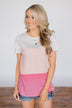 Shades of Pink Short Sleeve Colorblock Top