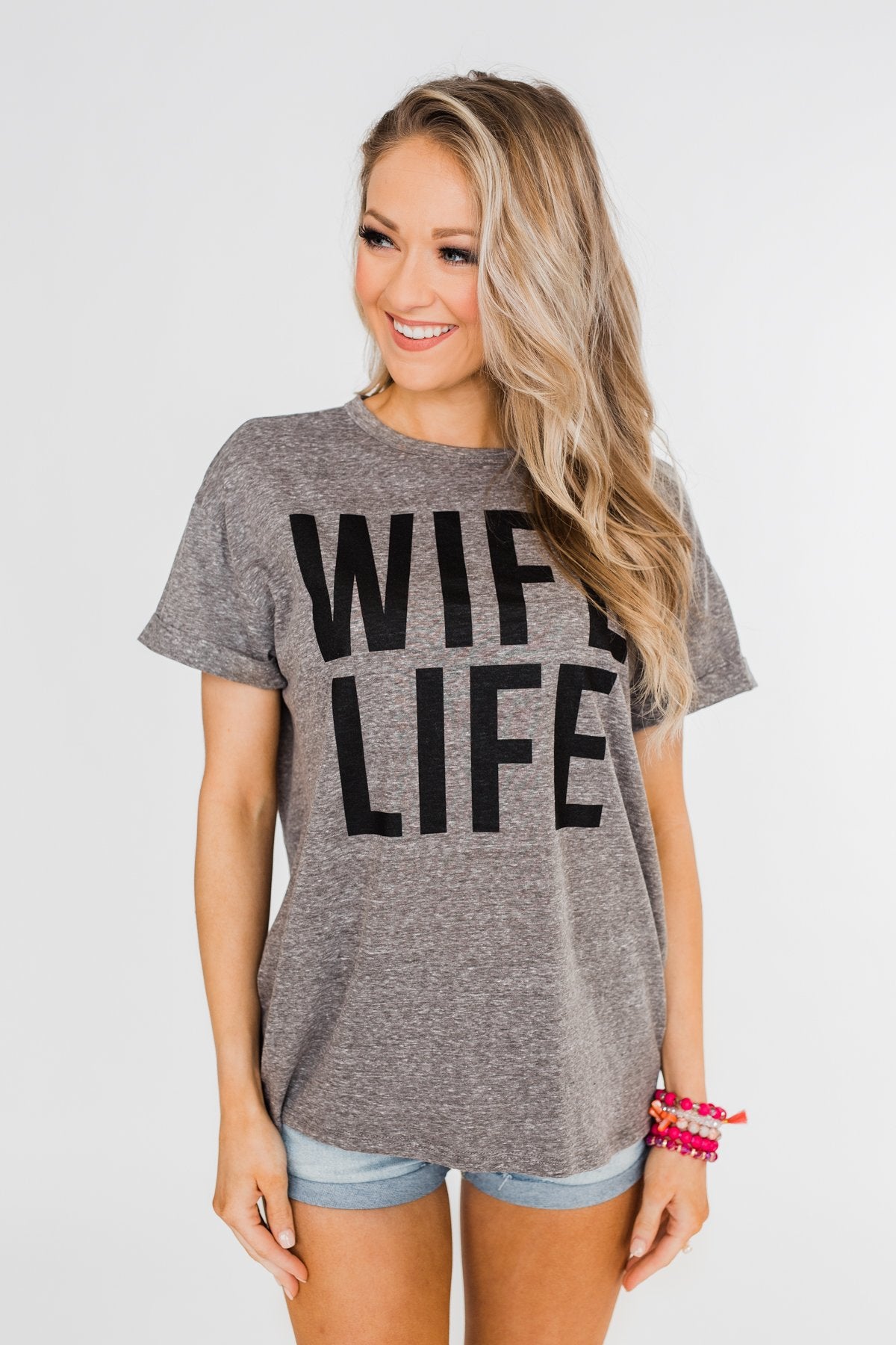 "Wife Life" Short Sleeve Top- Grey