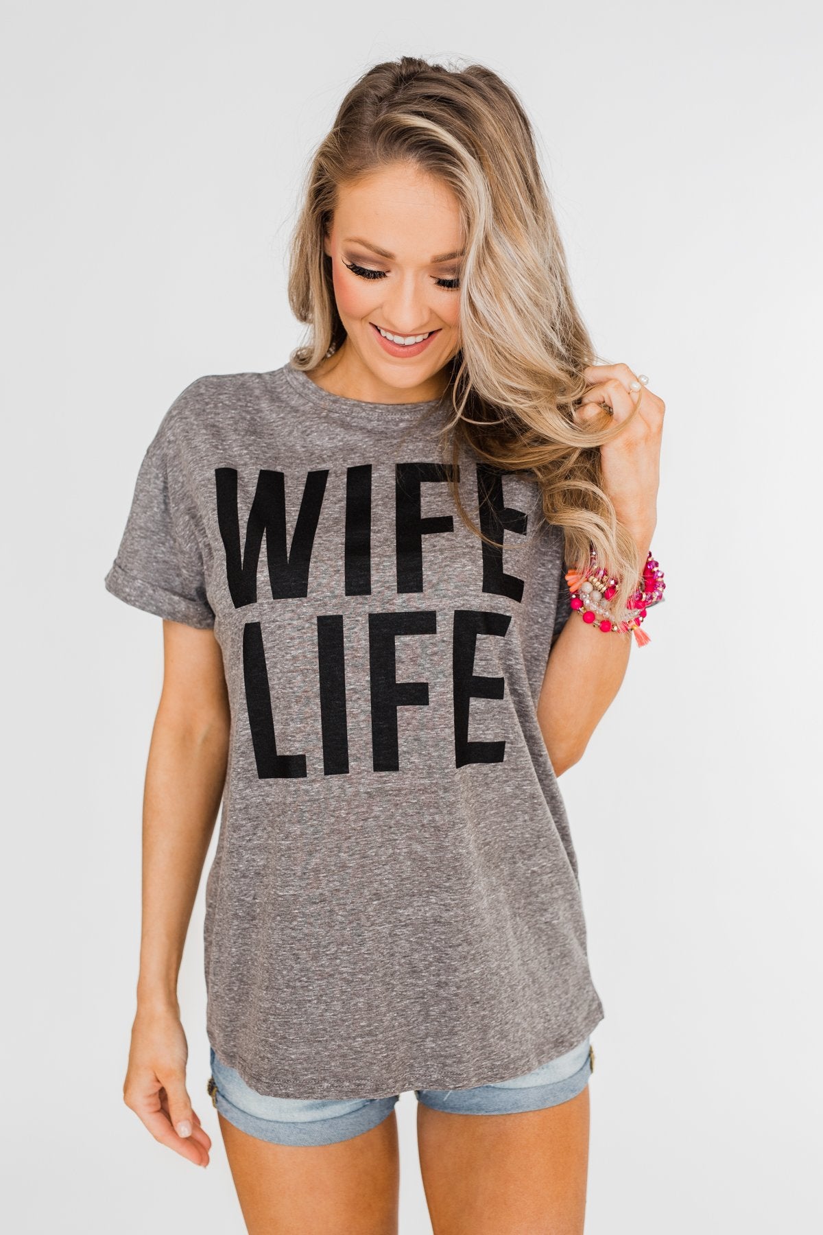 "Wife Life" Short Sleeve Top- Grey