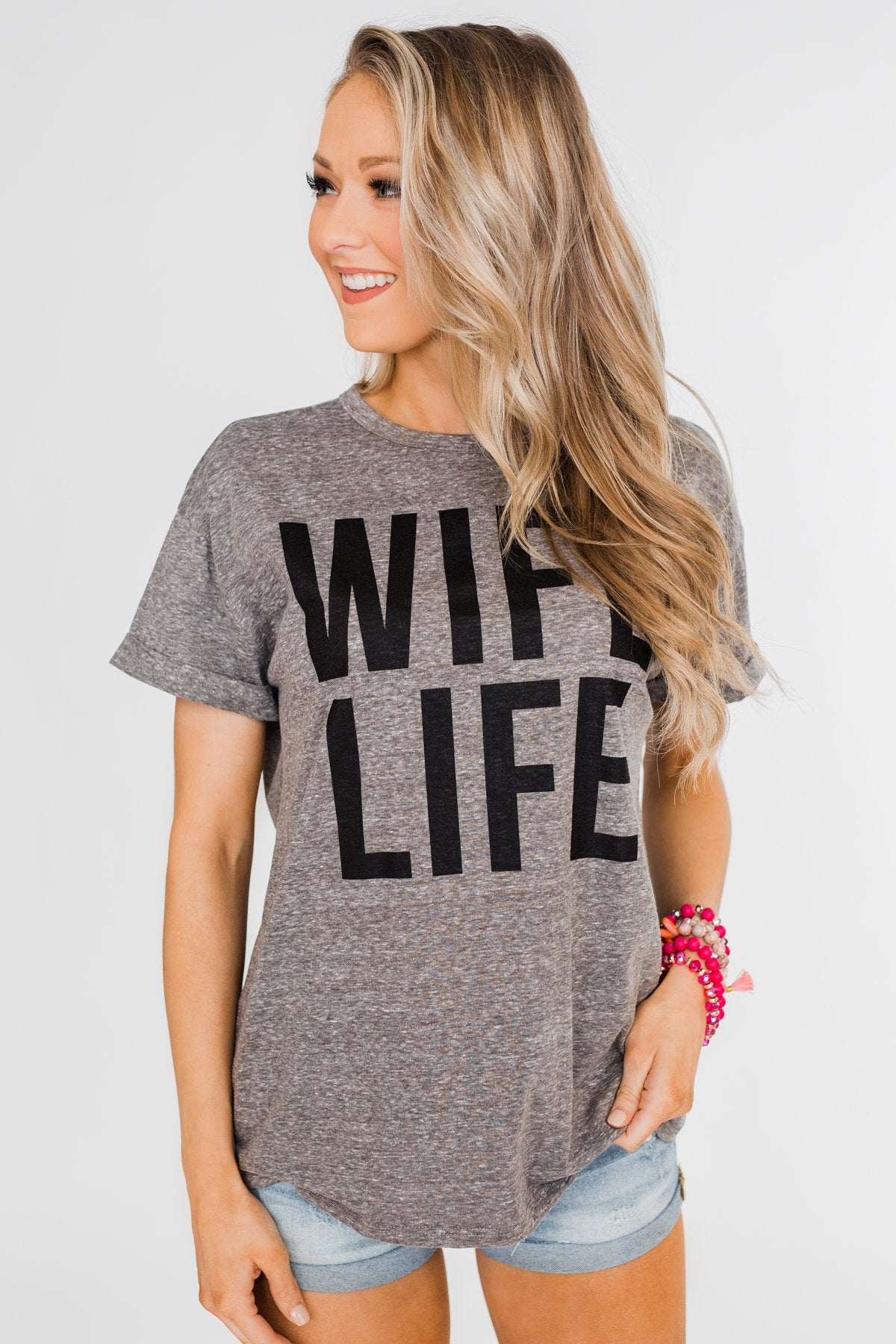 "Wife Life" Short Sleeve Top- Grey