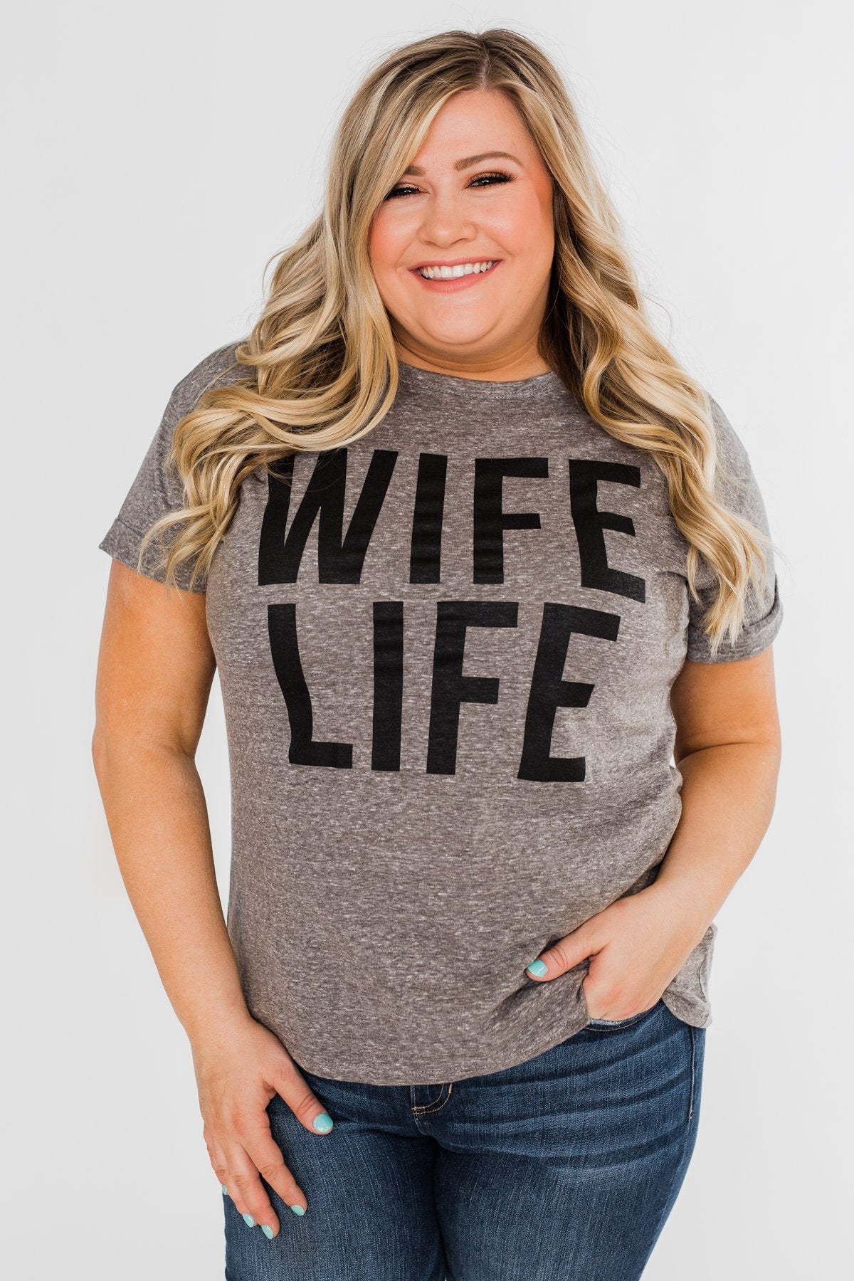 "Wife Life" Short Sleeve Top- Grey