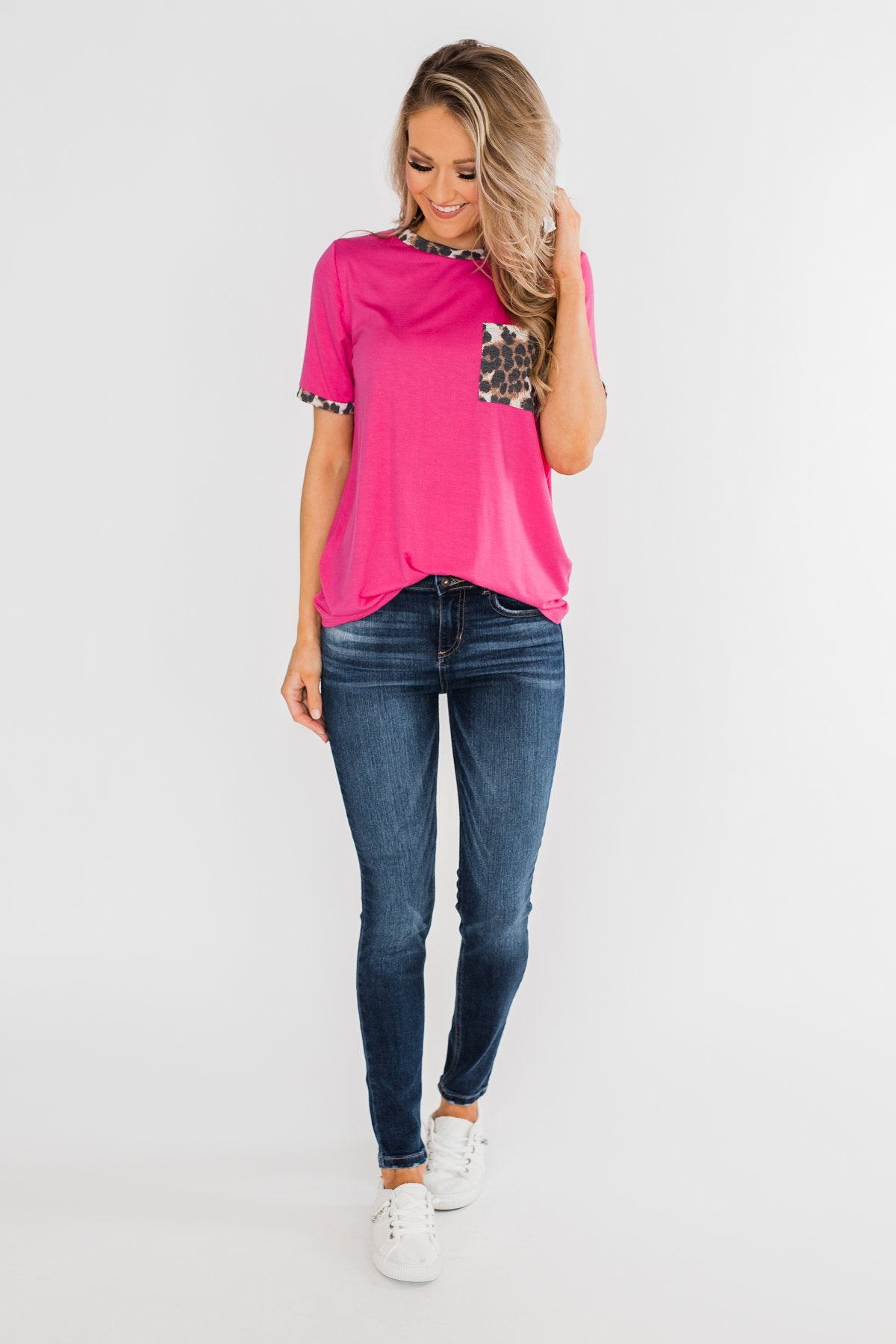 Time of our Life Leopard Pocket Top- Fuchsia