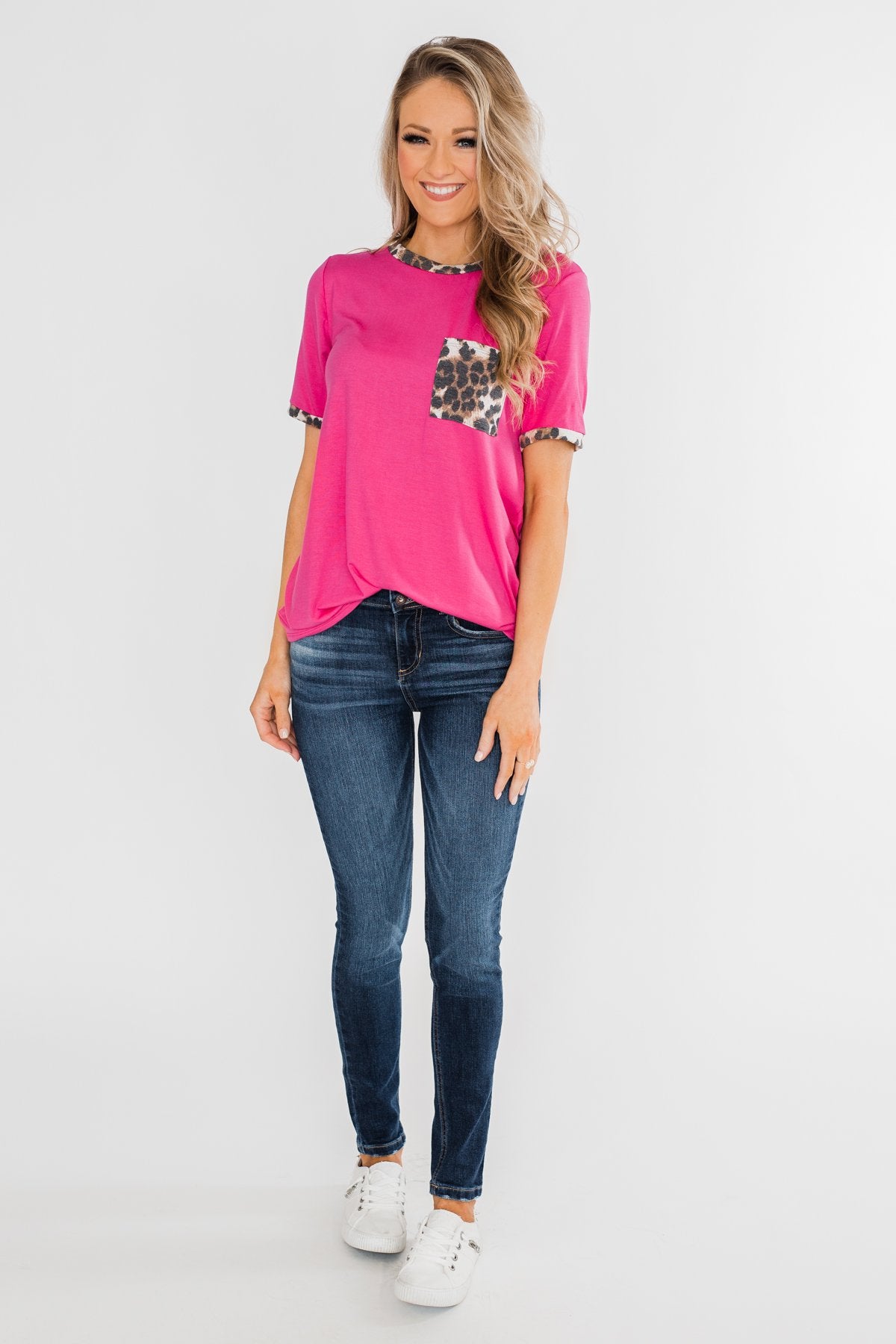 Time of our Life Leopard Pocket Top- Fuchsia