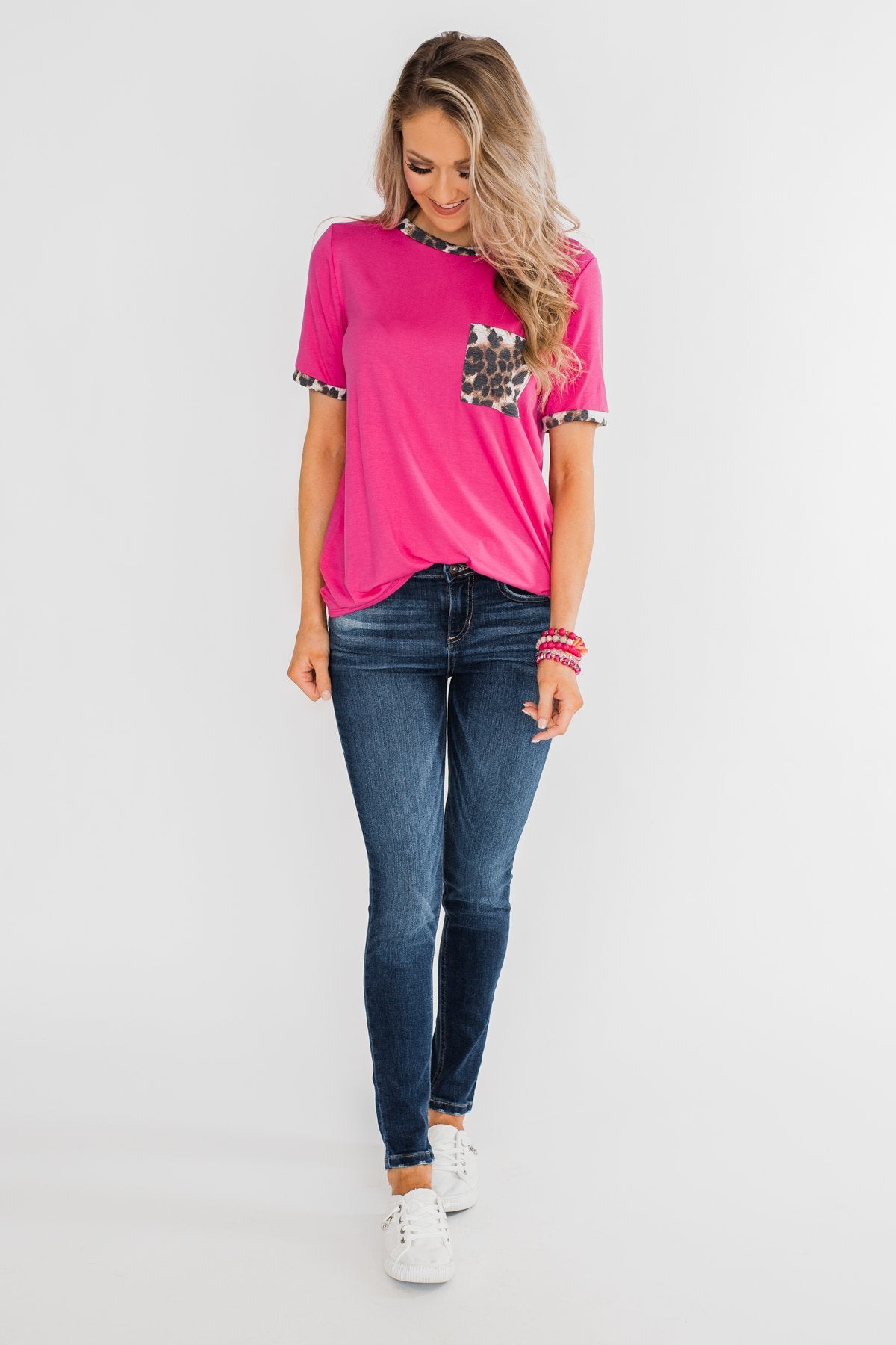 Time of our Life Leopard Pocket Top- Fuchsia