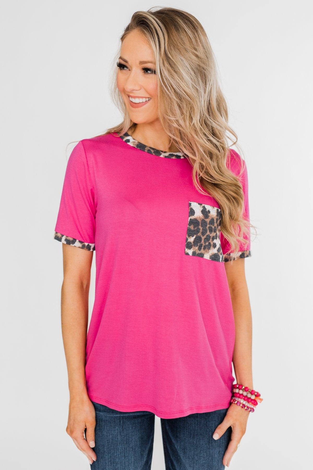 Time of our Life Leopard Pocket Top- Fuchsia