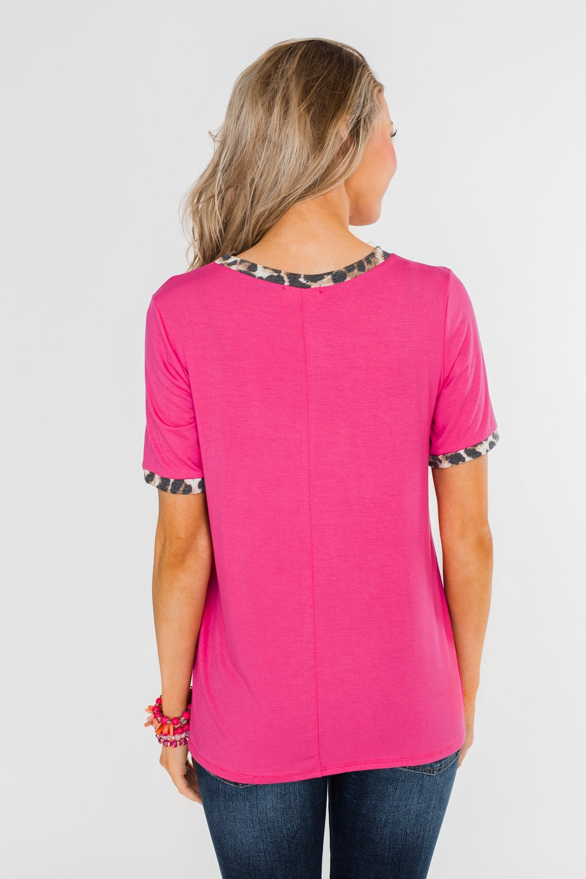 Time of our Life Leopard Pocket Top- Fuchsia