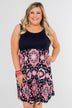 Full of Excitement Printed Dress- Navy