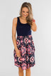 Full of Excitement Printed Dress- Navy