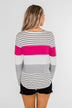 Take It Easy Striped Color Block Top- Fuchsia & Silver