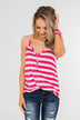 Give It To Me Striped Tank Top- Hot Pink