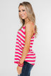 Give It To Me Striped Tank Top- Hot Pink