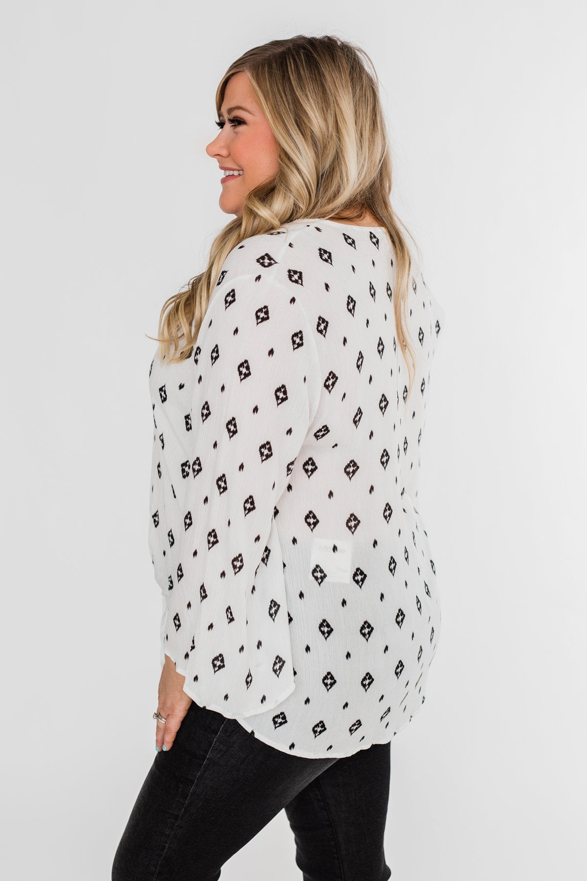 Something About You Printed Tie Blouse- White