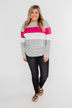 Take It Easy Striped Color Block Top- Fuchsia & Silver