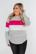 Take It Easy Striped Color Block Top- Fuchsia & Silver