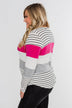 Take It Easy Striped Color Block Top- Fuchsia & Silver