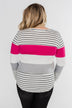 Take It Easy Striped Color Block Top- Fuchsia & Silver