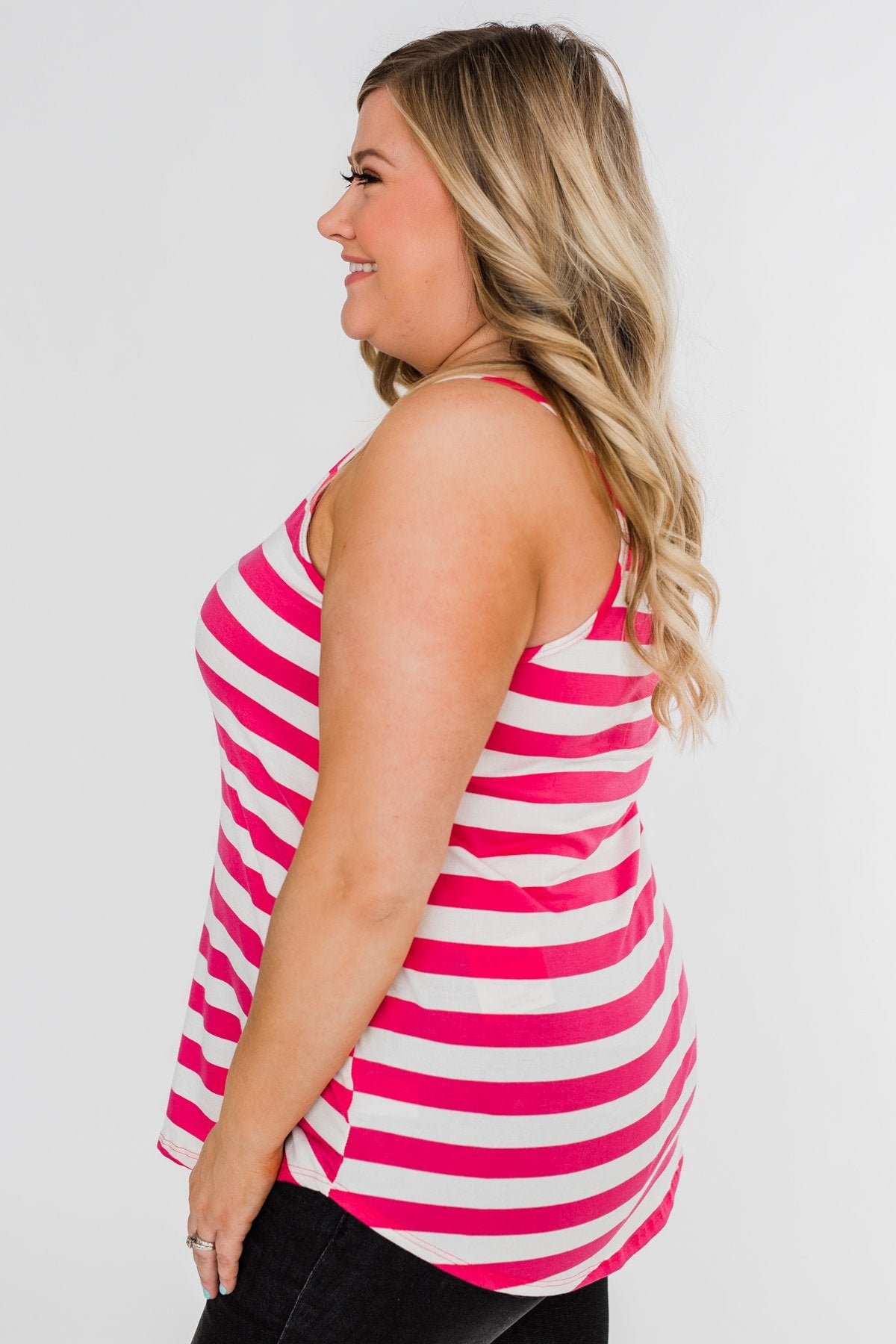 Give It To Me Striped Tank Top- Hot Pink