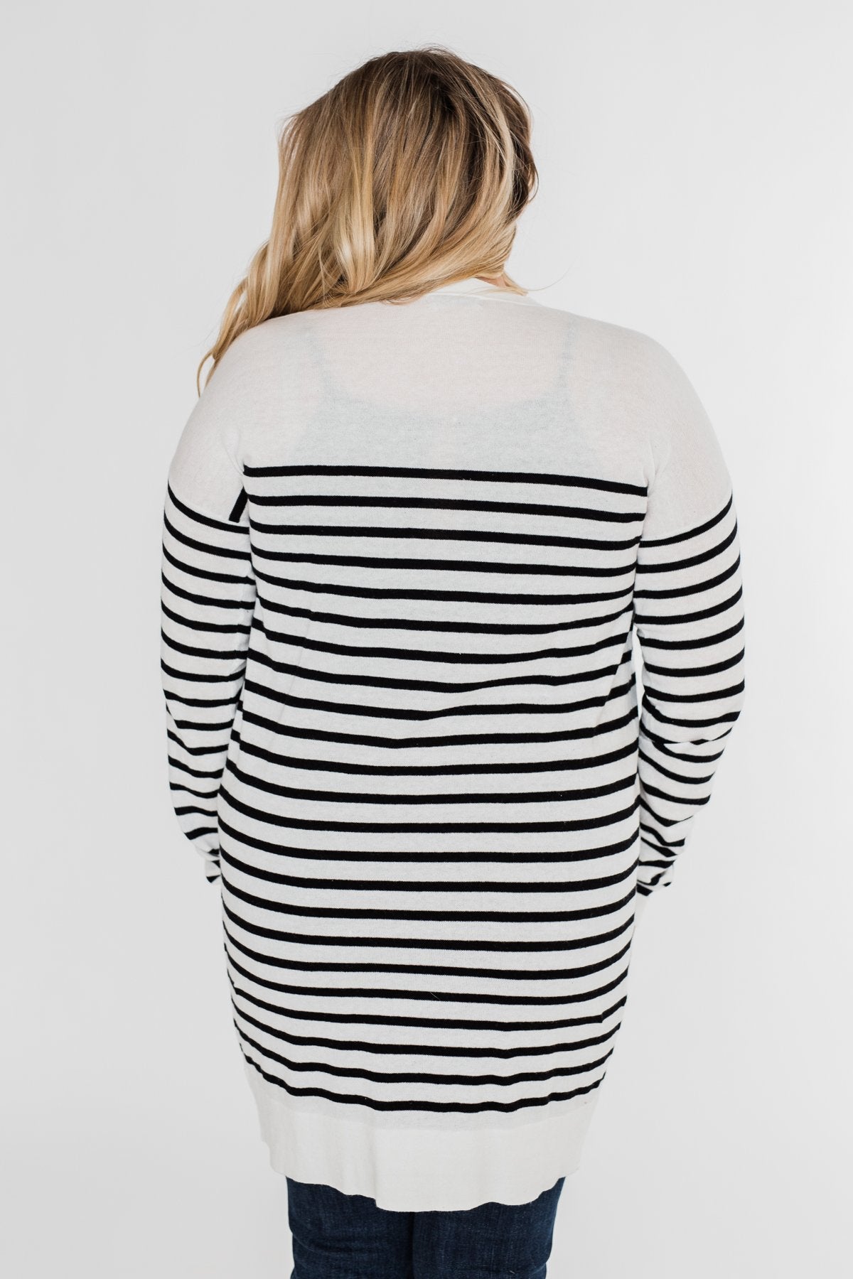 Long Striped Cardigan- Off White & Black