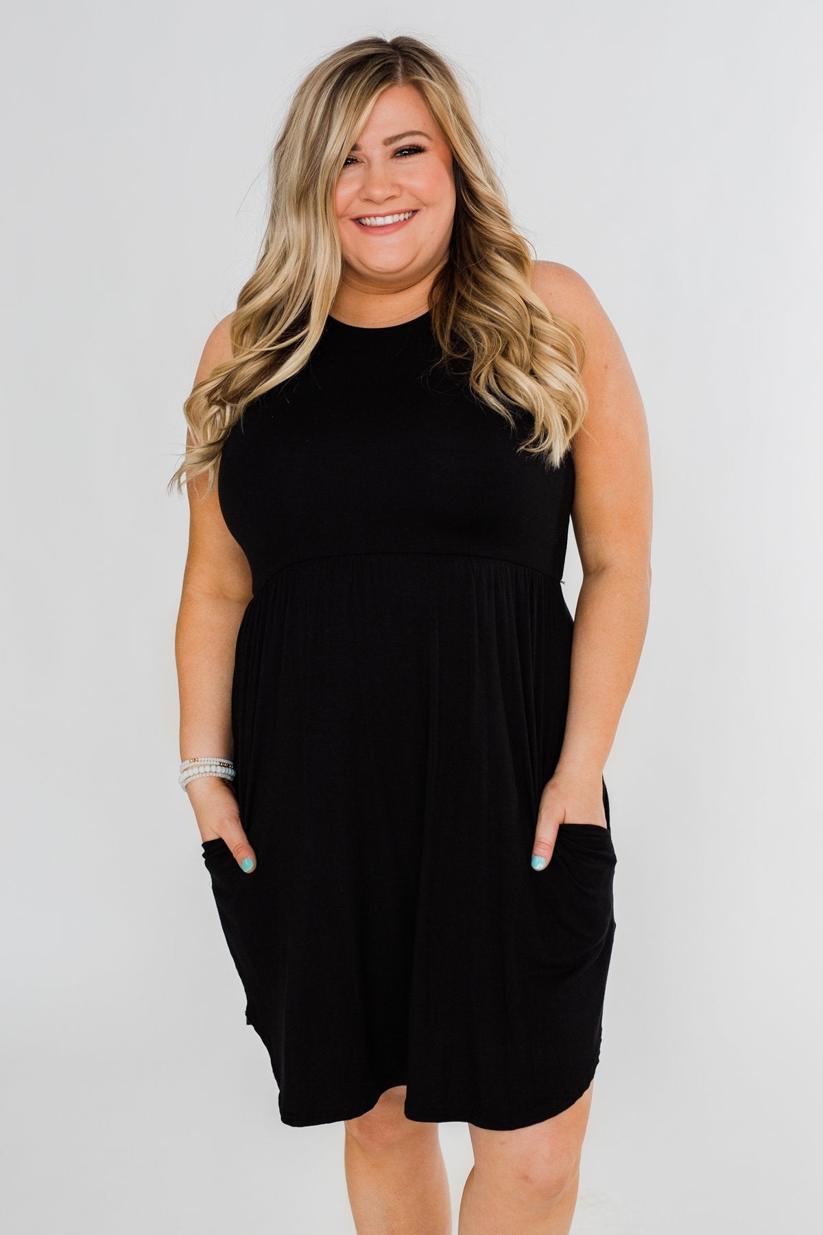 Solid Black Pocket Dress