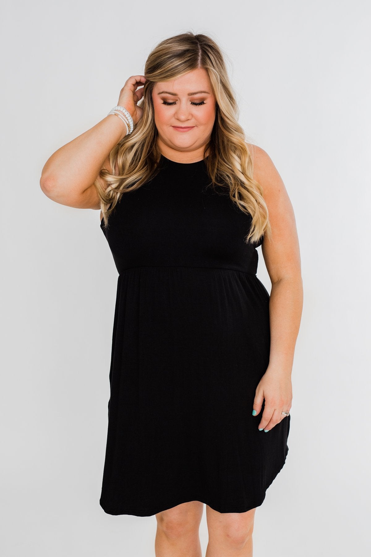 Solid Black Pocket Dress