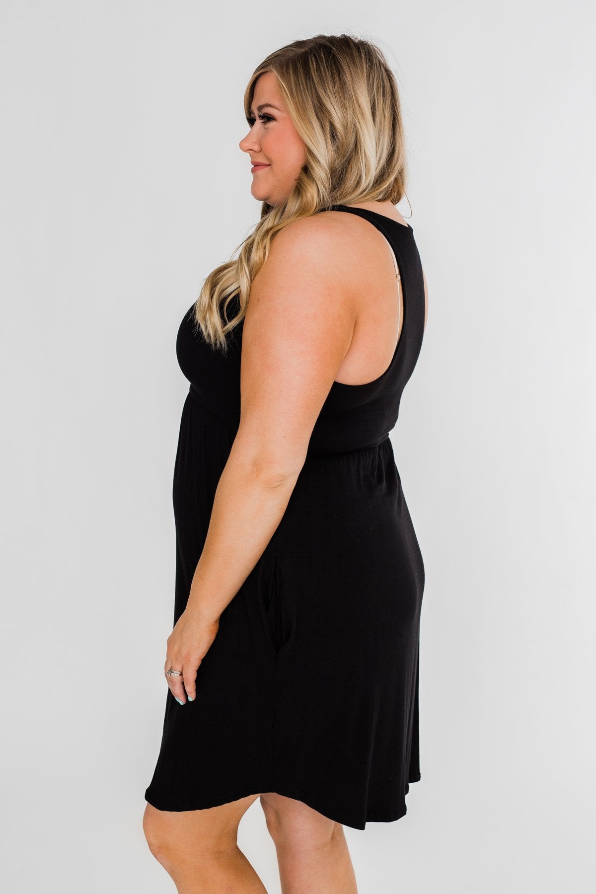 Solid Black Pocket Dress