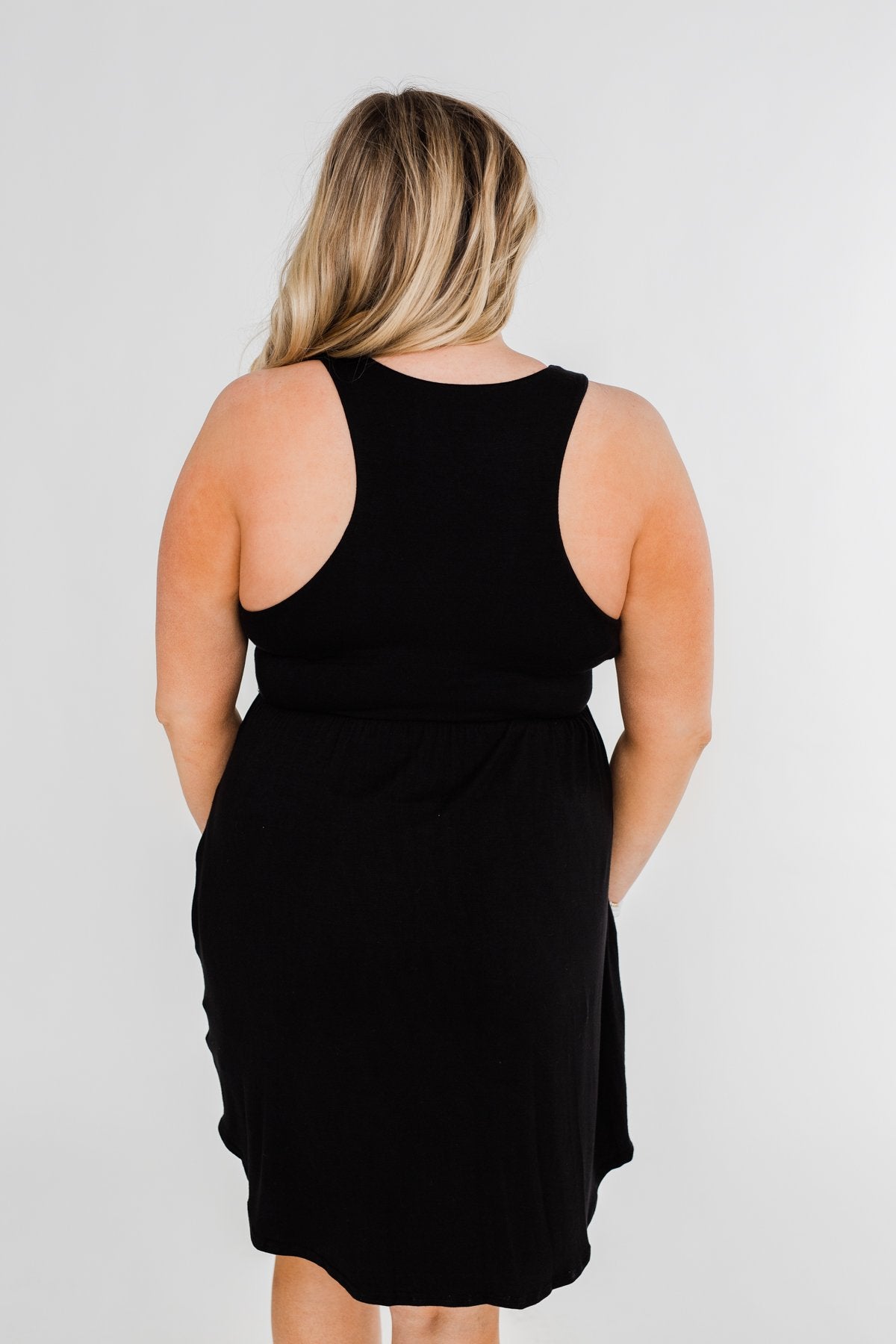 Solid Black Pocket Dress