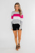 Take It Easy Striped Color Block Top- Fuchsia & Silver