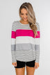 Take It Easy Striped Color Block Top- Fuchsia & Silver