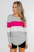 Take It Easy Striped Color Block Top- Fuchsia & Silver