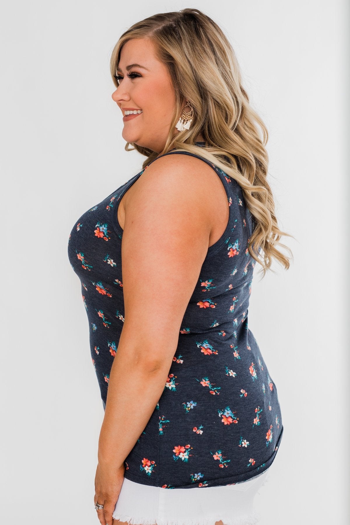 Darling Floral V-Neck Tank Top- Navy
