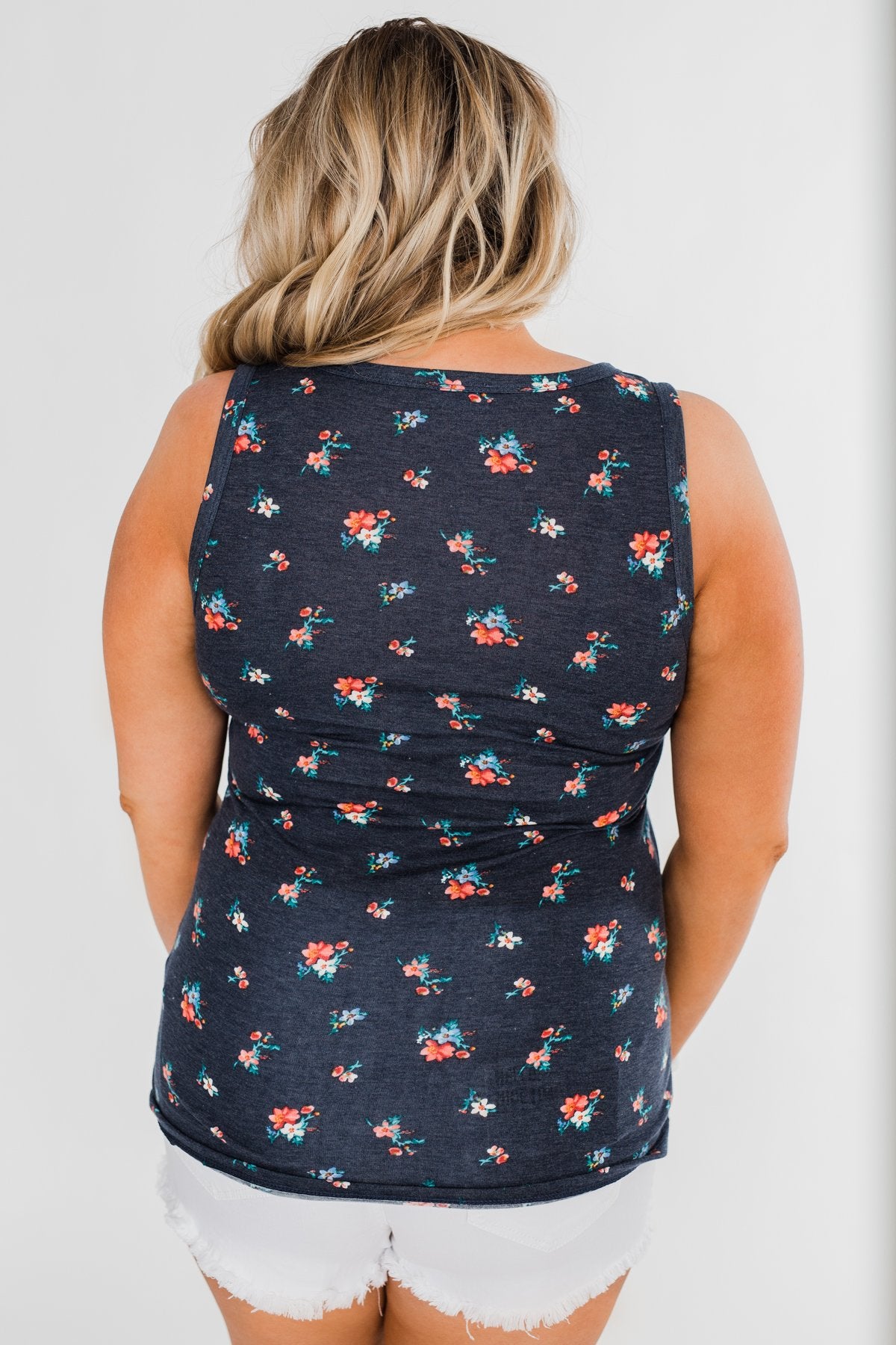 Darling Floral V-Neck Tank Top- Navy