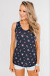 Darling Floral V-Neck Tank Top- Navy
