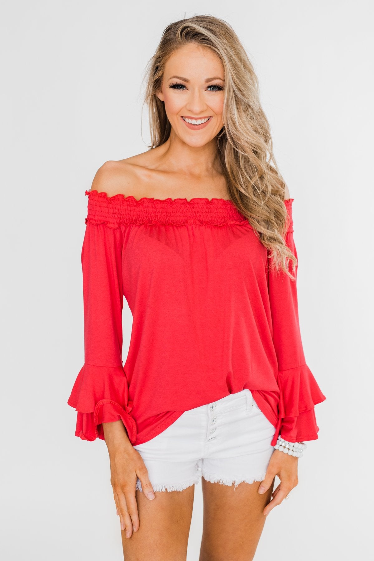 Everlasting Love Off The Shoulder Ruffle Top- Dark Strawberry