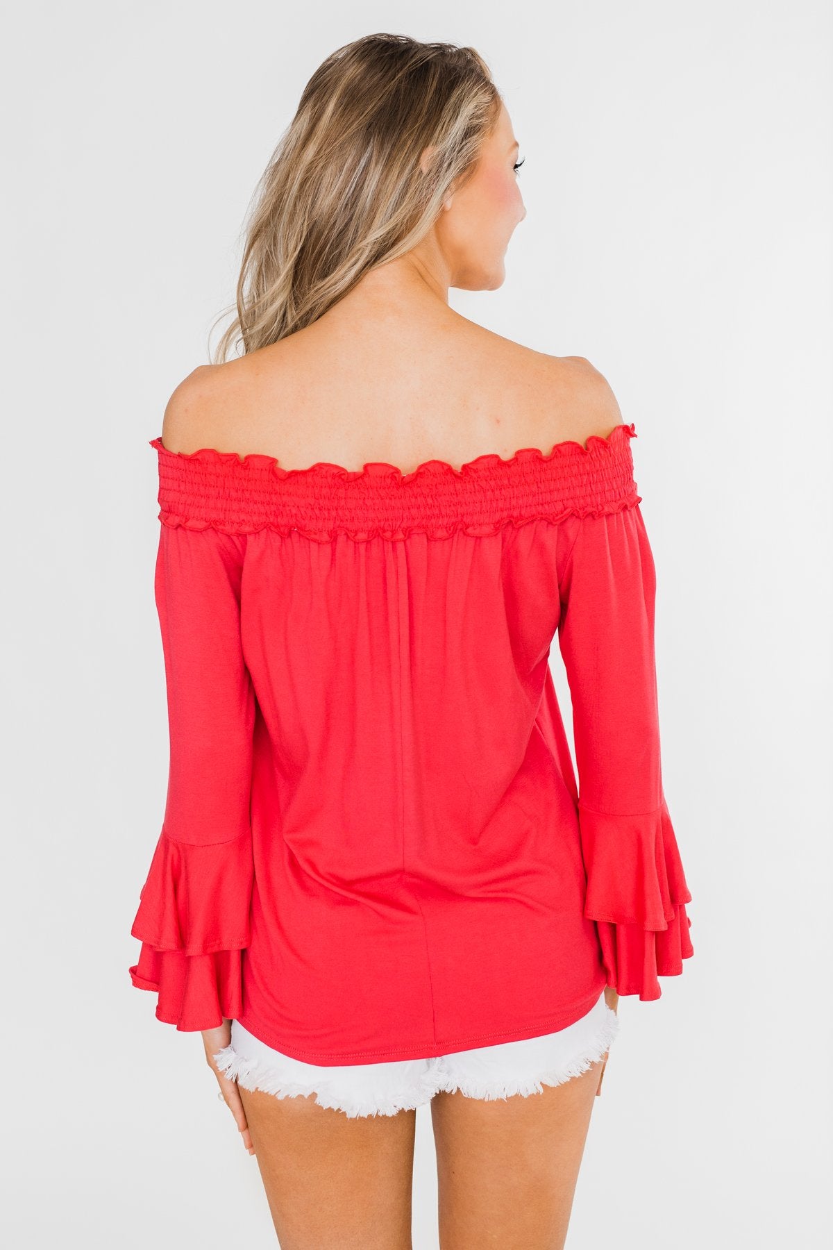Everlasting Love Off The Shoulder Ruffle Top- Dark Strawberry