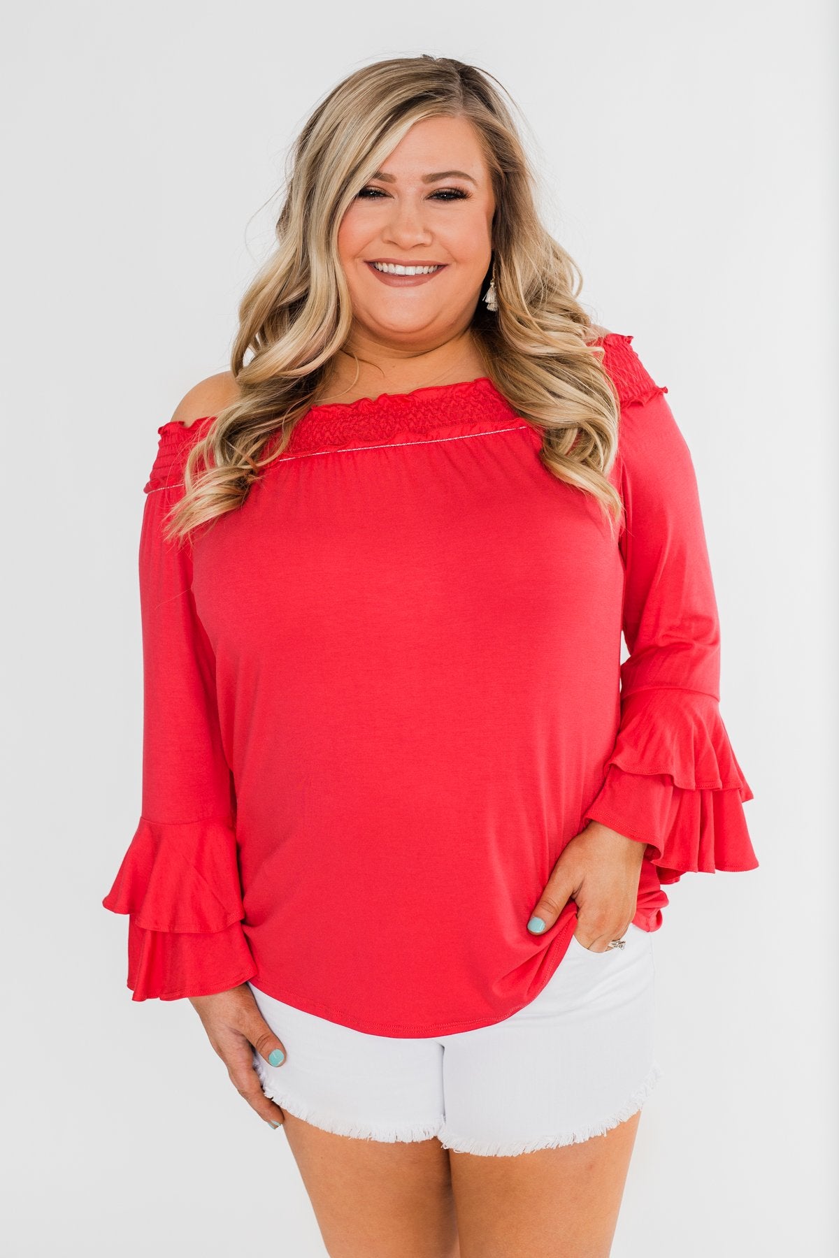 Everlasting Love Off The Shoulder Ruffle Top- Dark Strawberry