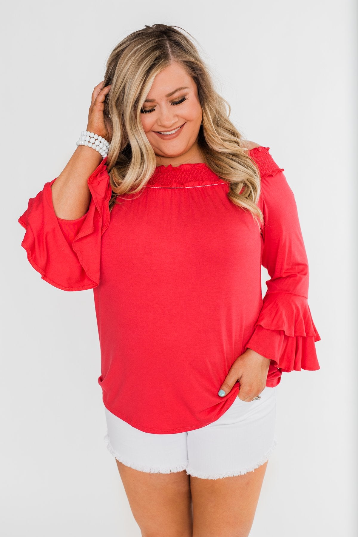 Everlasting Love Off The Shoulder Ruffle Top- Dark Strawberry