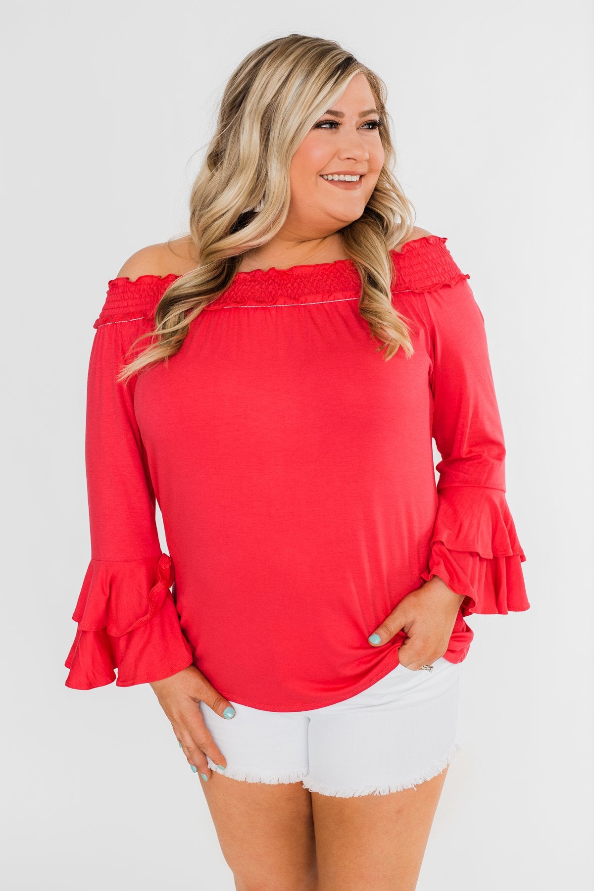 Everlasting Love Off The Shoulder Ruffle Top- Dark Strawberry